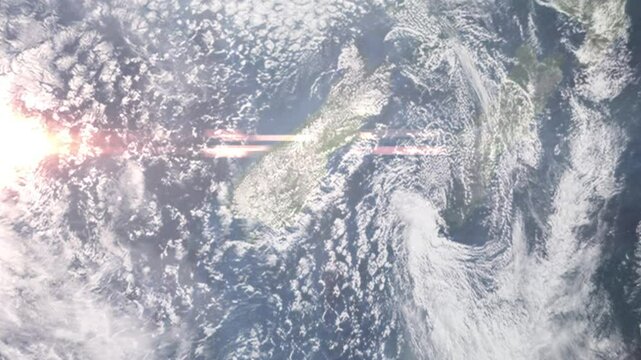 Zooming in on Oamaru, New Zealand frome space - Perfect for Travel Intros and Backgrounds. Realistic 3D Animation.