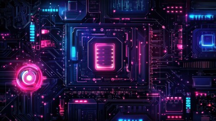 Fototapeta premium Quantum Processor Glowing with Intricate Holographi