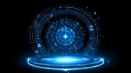 Fototapeta premium Futuristic Technology Portal Glowing Digital Circle and Platform Abstract Hi Tech Interface Visual