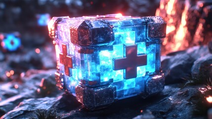 Glowing Cube, Volcanic Landscape, Energy, Medical