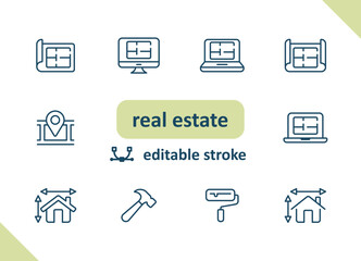 Real estate icons. House, buildings, home vector icon set