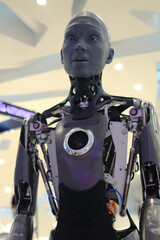 Museum of the Future. Exhibits. Ameca an humanoid robot.  Dubai, UAE, United Arab Emirates.