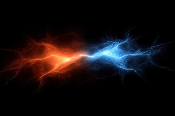 Electric Energy Burst in Blue and Orange Colors on Black Background