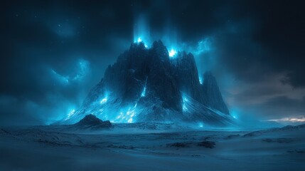 Glowing Mountain, Night, Fantasy, Landscape, Game Background