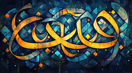Islamic religious calligraphy symbolizing faith, spirituality and cultural heritage with an artistic modern twist  