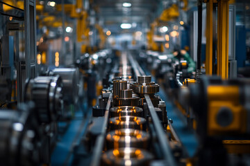 Naklejka premium AI generated robots in a smart factory, robot production