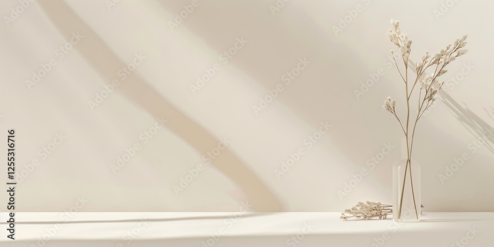 Poster a minimalistic composition with a light ivory backdrop, geometric shapes and delicate contrasts, mod