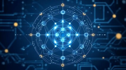 Obraz premium Abstract Network Connection Sphere Glowing Nodes Digital Grid Data Processing Concept Visual