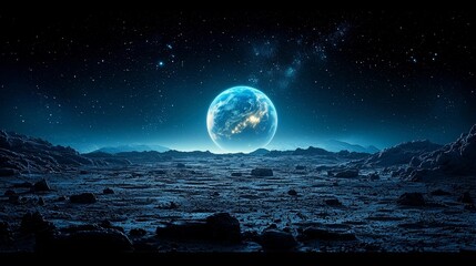 Breathtaking View of Earth from the Lunar Landscape at Night