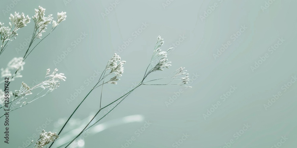 Poster a minimalistic composition with a light mint green background, delicate lines and subtle patterns, e
