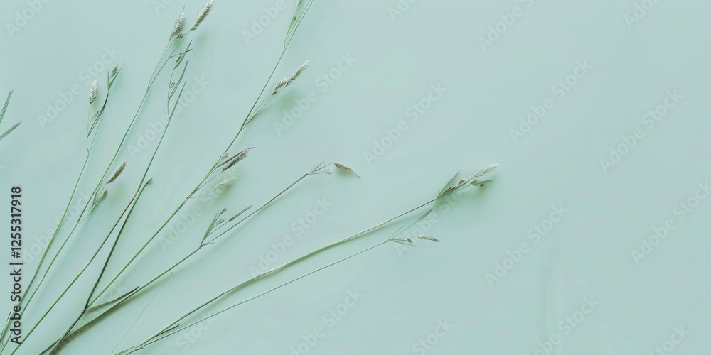 Poster A minimalistic composition with a light mint green background, Delicate lines and subtle patterns, Elegant minimalist style