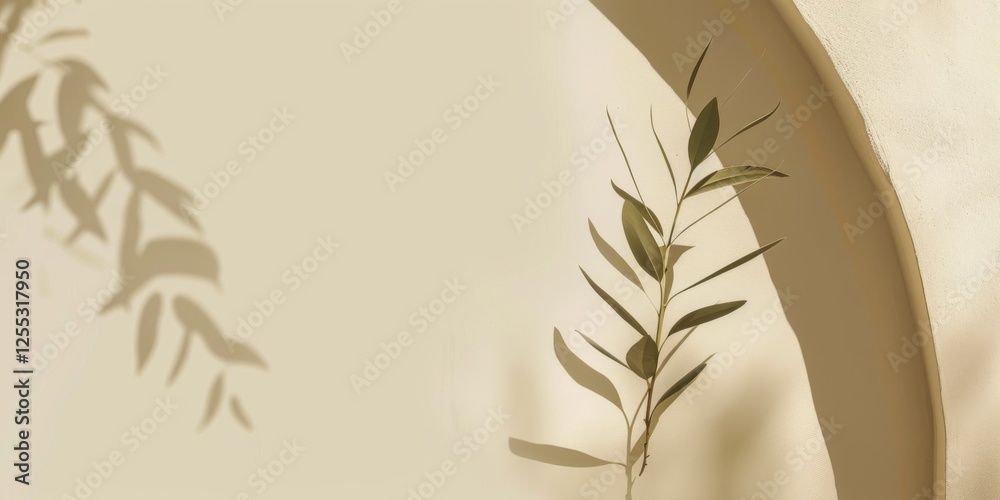 Poster a minimalistic composition with a light olive background, subtle geometric shapes and delicate contr