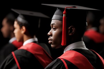 Obraz premium Students celebrate graduation in caps and gowns during a ceremony in a university auditorium