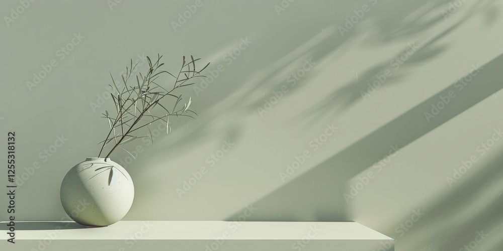 Poster a minimalistic composition with a light olive background, subtle geometric shapes and delicate contr