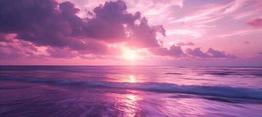 Obraz premium pink purple sky sunset horizontal sea ocean seascape water surface photography light reflection