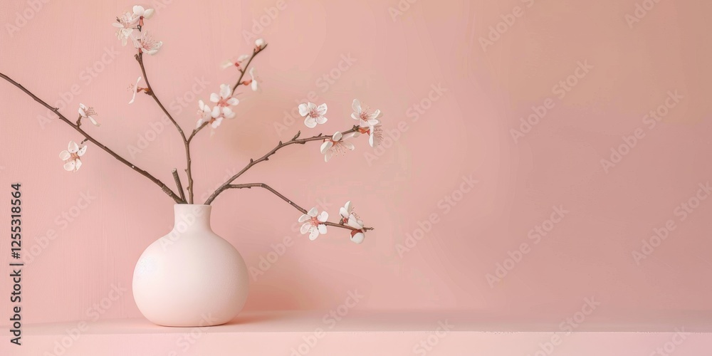 Poster A minimalistic composition with a light peach pink background, Delicate lines and subtle patterns, Elegant minimalist style