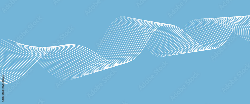 Wall mural abstract blue smooth wave on a white background. dynamic sound wave. design element. vector illustra