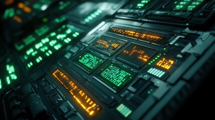 Obraz premium Close-up of Glowing Binary Circuits in Quantum Processing