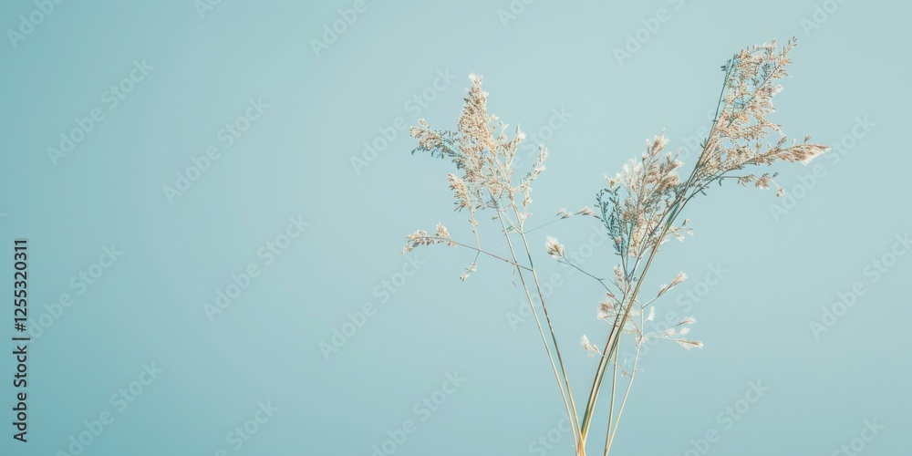 Poster a minimalistic composition with a light sky blue backdrop, subtle patterns and minimalistic elements
