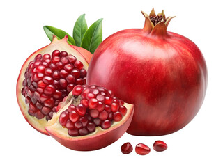 a pomegranate seed and a quarter of a pomegranate isolated on transparent background png