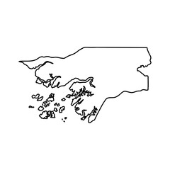 Guinea-Bissau country thin black outline silhouette. Simplified map.