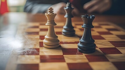 Overhead view of a wooden chessboard with classic chess pieces displayed highlighting the strategic gameplay analytical thinking and competitive nature of the classic board game