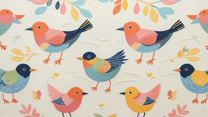 Wallpaper with cute birds and natural inspired items