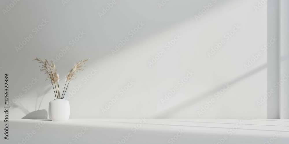 Poster a minimalistic composition with a pure white backdrop, geometric shapes and clean patterns, sleek mi