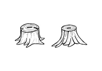 Two hand-drawn illustrations of tree stumps doodle cartoon vector.