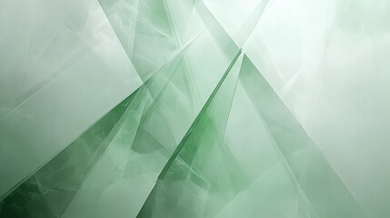 Abstract green background with glass and geometric shapes, low-angle shot, soft-focus filter, photography, double exposure, white, dark gray, green, depth of field. 