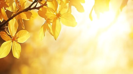 Obraz premium Radiant Blossoms Illuminating the Serene Floral Sunlight Landscape in Warm Yellow Tones