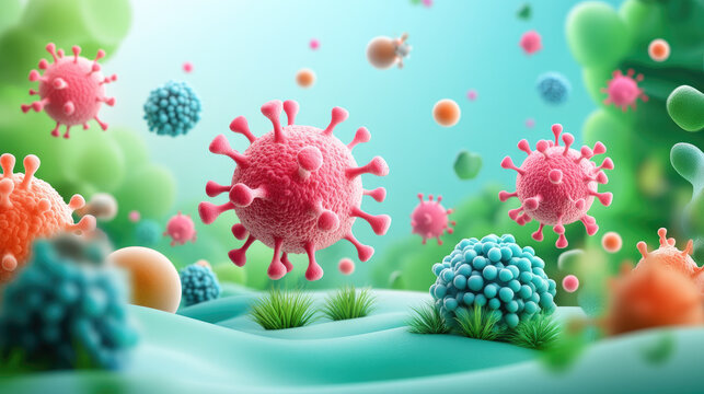 Immune cells engaging cancer cells in a flat design illustration for educational purposes in a medical environment from a scientific viewpoint