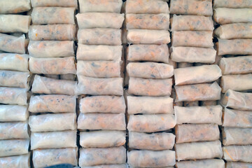 Making traditional Vietnamese pork spring rolls.  Street food.