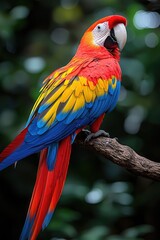 Obraz premium Scarlet Macaw Perched On A Branch In Lush Foliage
