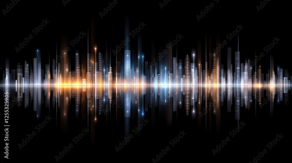 Poster abstract representation of a sound wave showcases colorful spectrum patterns in red and purple again