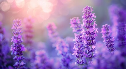 spring flower border of purple flowers in nature violet sunlight natural wallpaper
