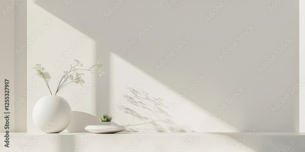 Poster A minimalistic composition with a soft white backdrop, Simple forms and smooth patterns, Sleek minimalist style