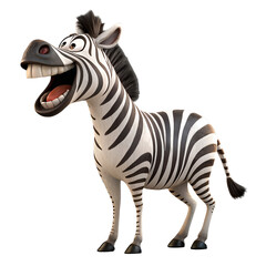 Fototapeta premium A smiling zebra with big eyes and black-and-white stripes, created in a funny cartoon style.