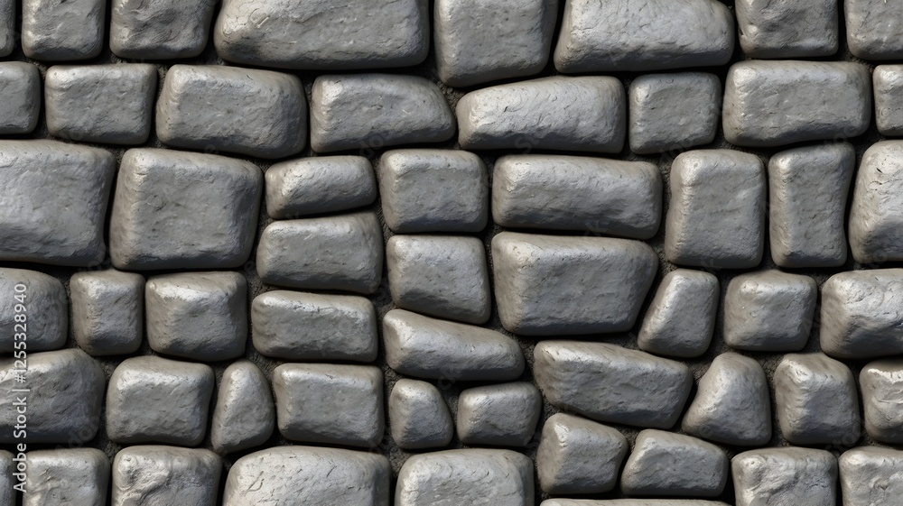 Fototapete seamless gray cobblestone wall or road background texture. tileable grungy natural rock and stone sh