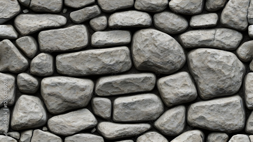 Fototapete seamless gray cobblestone wall or road background texture. tileable grungy natural rock and stone sh