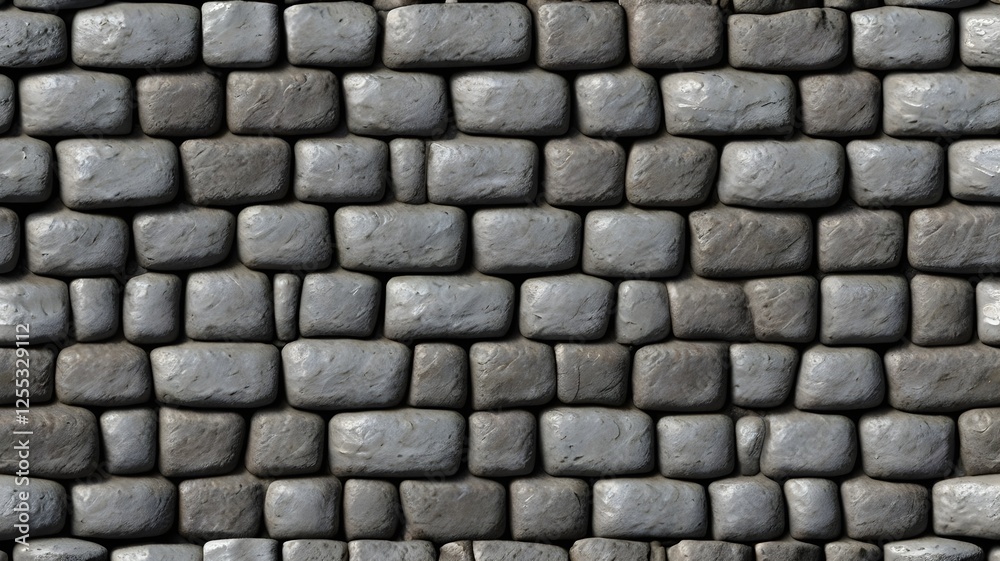 Fototapete seamless gray cobblestone wall or road background texture. tileable grungy natural rock and stone sh