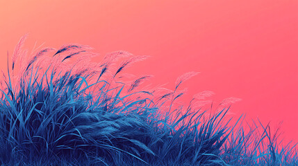 Vivid pink and blue fantasy grass fields under a dreamlike sky, surreal neon landscape with soft lighting and color gradients