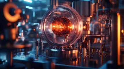 Quantum Machine Glowing Under Swirling Light Projection