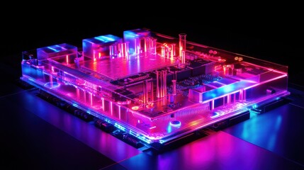 Obraz premium Quantum Processor Illuminated by Vibrant Holographic