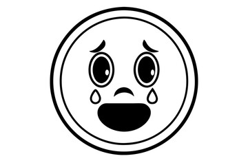 Sad Face Reaction Emoji Silhouette Vector Icon,Crying Face Symbol Icon Illustration On White Background.