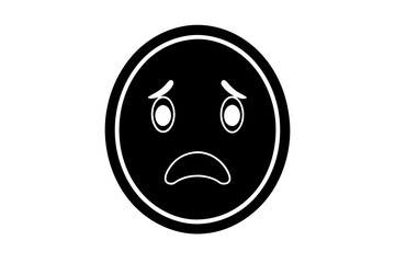 Sad Face Reaction Emoji Silhouette Vector Icon,Crying Face Symbol Icon Illustration On White Background.