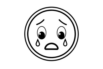 Sad Face Reaction Emoji Silhouette Vector Icon,Crying Face Symbol Icon Illustration On White Background.