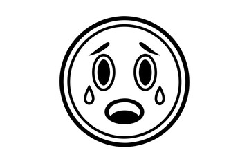 Sad Face Reaction Emoji Silhouette Vector Icon,Crying Face Symbol Icon Illustration On White Background.
