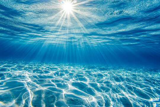 Glossy water texture with sun rays reflection and smooth waves - Powered by Adobe