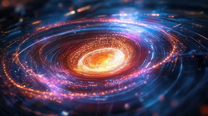 Obraz premium Quantum Core Glowing under Swirling Binary Hologram S